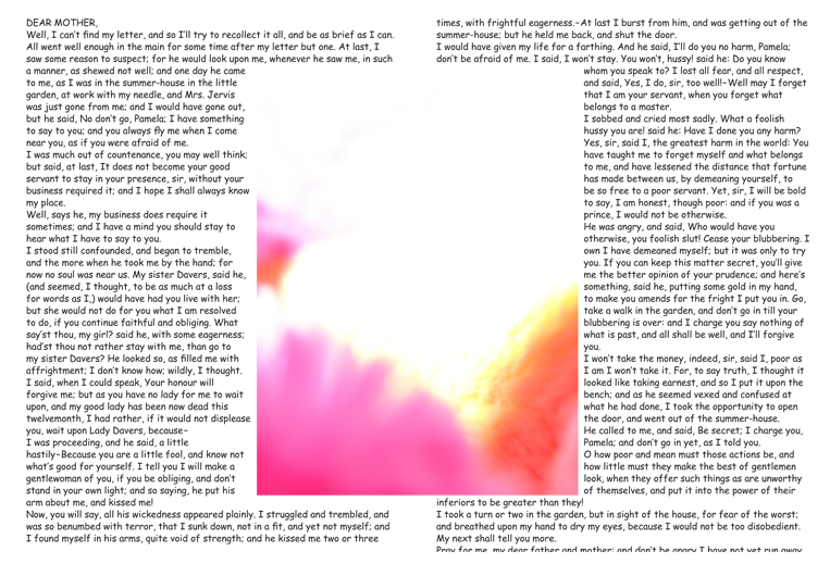 Text from 'Pamela' typeset in Comic Sans around a image of blurry pink and yellow colours