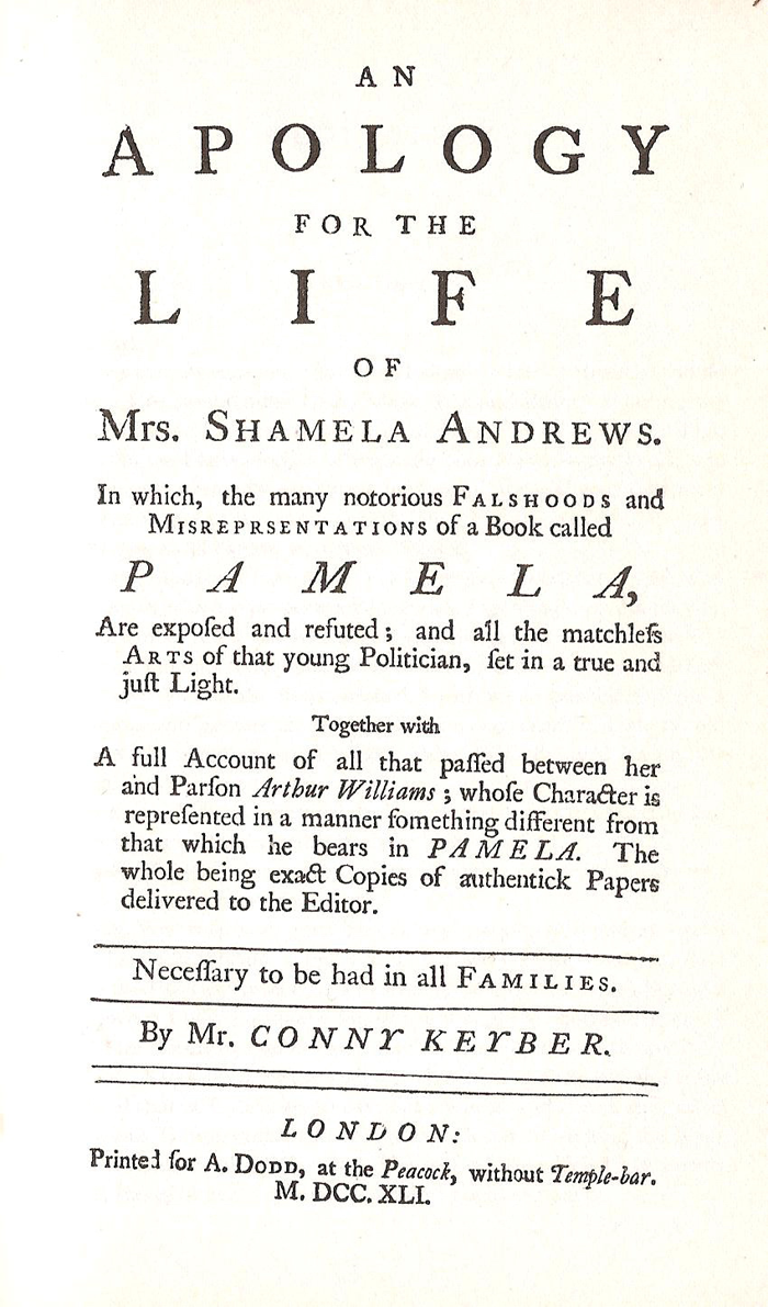 First edition title page of Henry Fielding's 'Shamela'