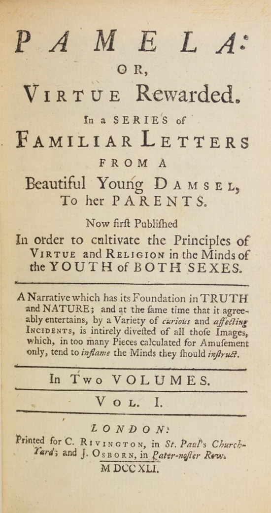 First edition title page of Samuel Richardson's 'Pamela'
